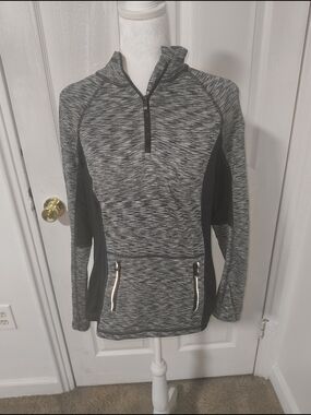 Calvin Klein Gray and Black Quarter-Zip Hoodie Sweater